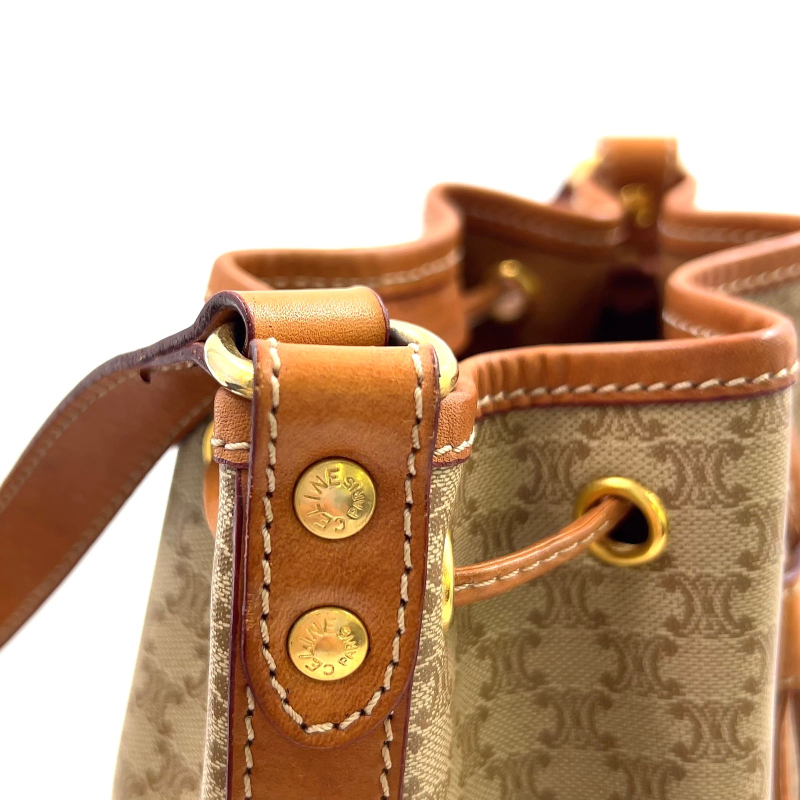 レディース 美品 CELINE マカダムロゴ ベージュ総柄 キーリング