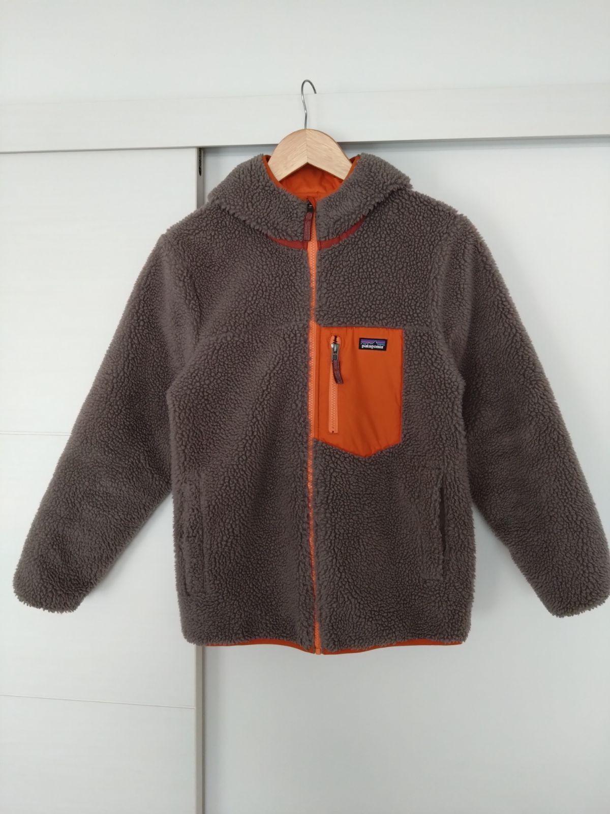 Patagonia パタゴニア リバーシブル フーデッドジャケット ボアフリース キッズXL レディースS～M相当 フルジップ アウトドア オレンジ