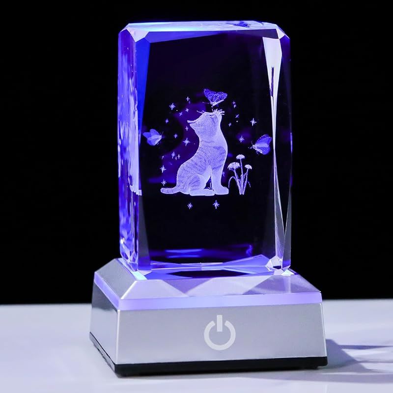 【新品】 Kertari 猫 クリスタル ライト 3D内雕 置物 LEDナイトライト 誕生日プレゼント 女性 母の日 ギフト 猫好き 猫グッズ インテリア 雰囲気照明 おしゃれ 癒し