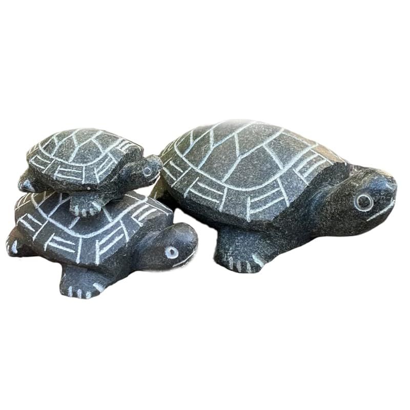 【新品】 [S.T.S.G] 置物 カメ 亀 石 庭 ガーデニング 手彫り 縁起物 雑貨 小型 ギフト 御守り 癒し 屋外 オブジェ 和風 動物 (小・中・大セット)