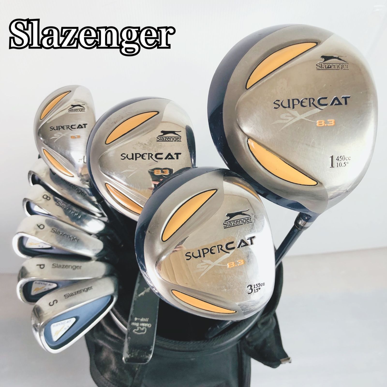 【保証付】Slazenger スラセンジャー SUPER CAT 8.3 ゴルフクラブ フルセット ゴルフセット クラブセット メンズ 初心者 入門 右利き パター付 安価 86Y-40