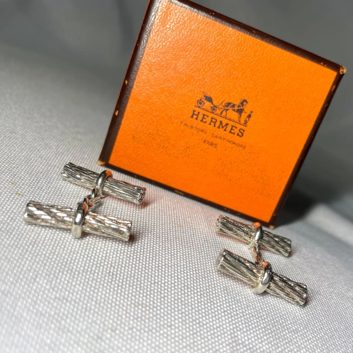美品 HERMES エルメス スターリングシルバー SV925&ワイヤーデザイン ヴィンテージ カフス カフリンクス ボタン メンズアクセサリー