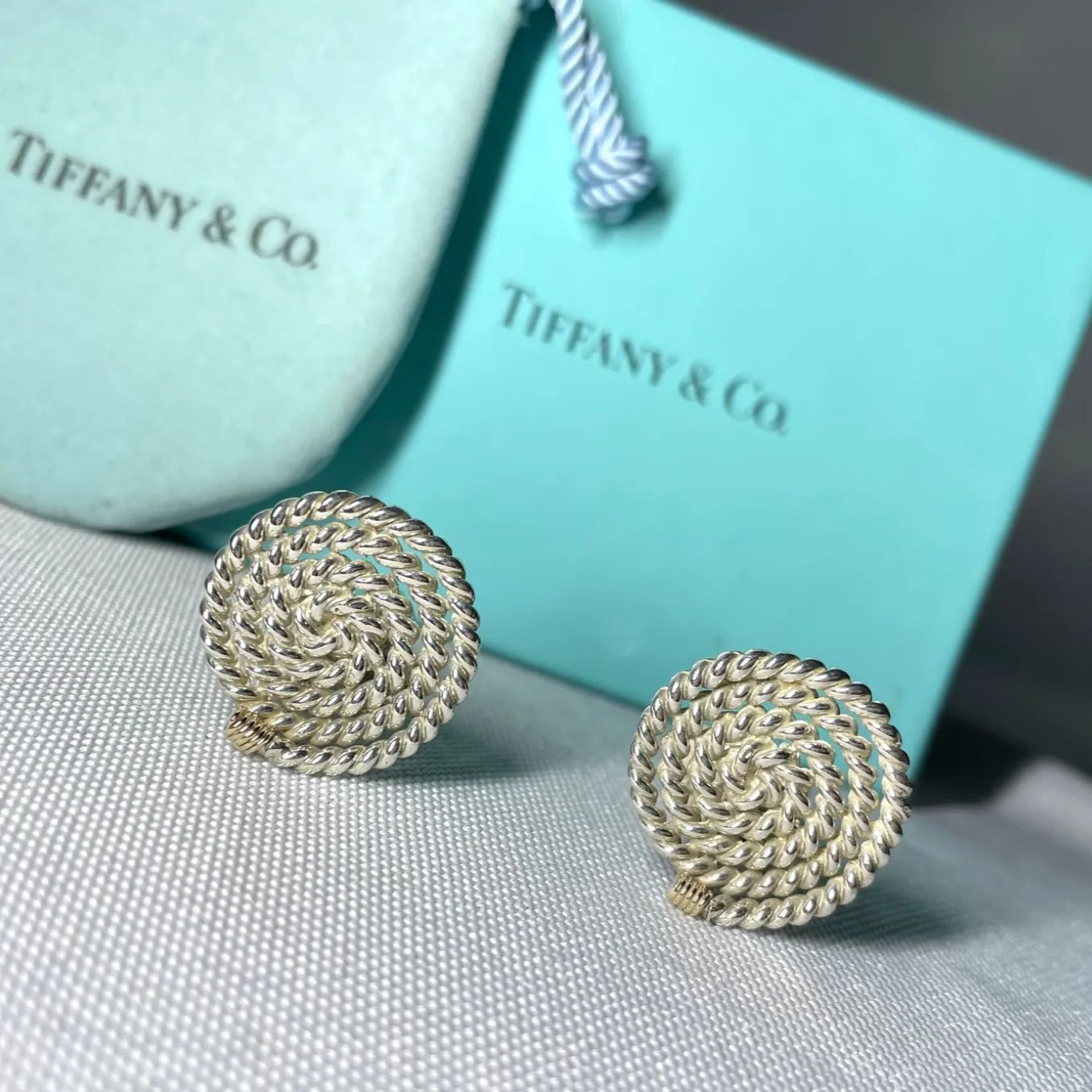 美品 希少 TIFFANY ティファニー ツイストロープデザイン ヴィンテージカフス ボタン カフリンクス スターリングシルバー SV925 付属有