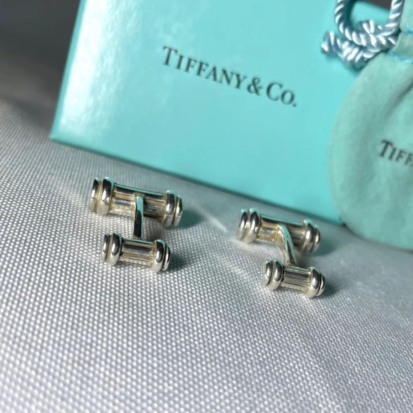 廃盤 Tiffany ティファニー ローラーデザイン ヴィンテージカフス カフリンクス ボタン スターリングシルバー SV925 付属有 メンズ