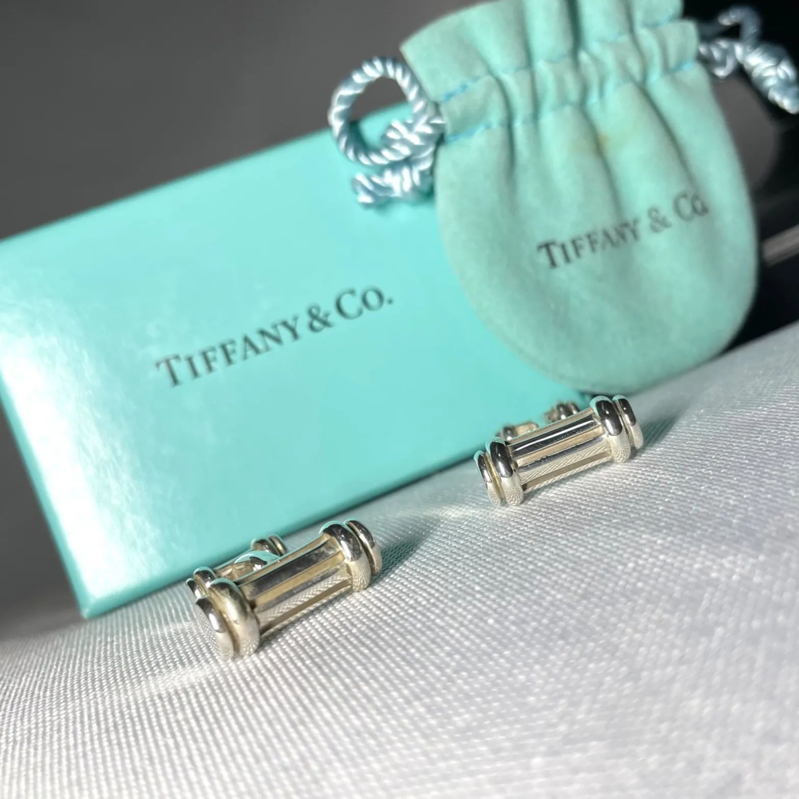 廃盤 Tiffany ティファニー ローラーデザイン ヴィンテージカフス カフリンクス ボタン スターリングシルバー SV925 付属有 メンズ