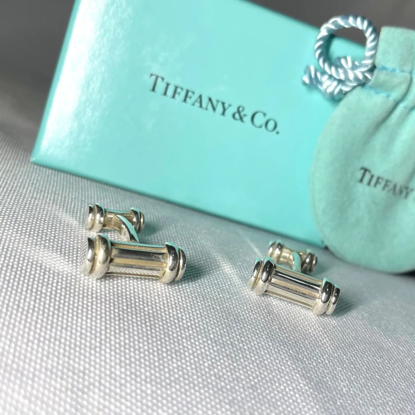 廃盤 Tiffany ティファニー ローラーデザイン ヴィンテージカフス カフリンクス ボタン スターリングシルバー SV925 付属有 メンズ