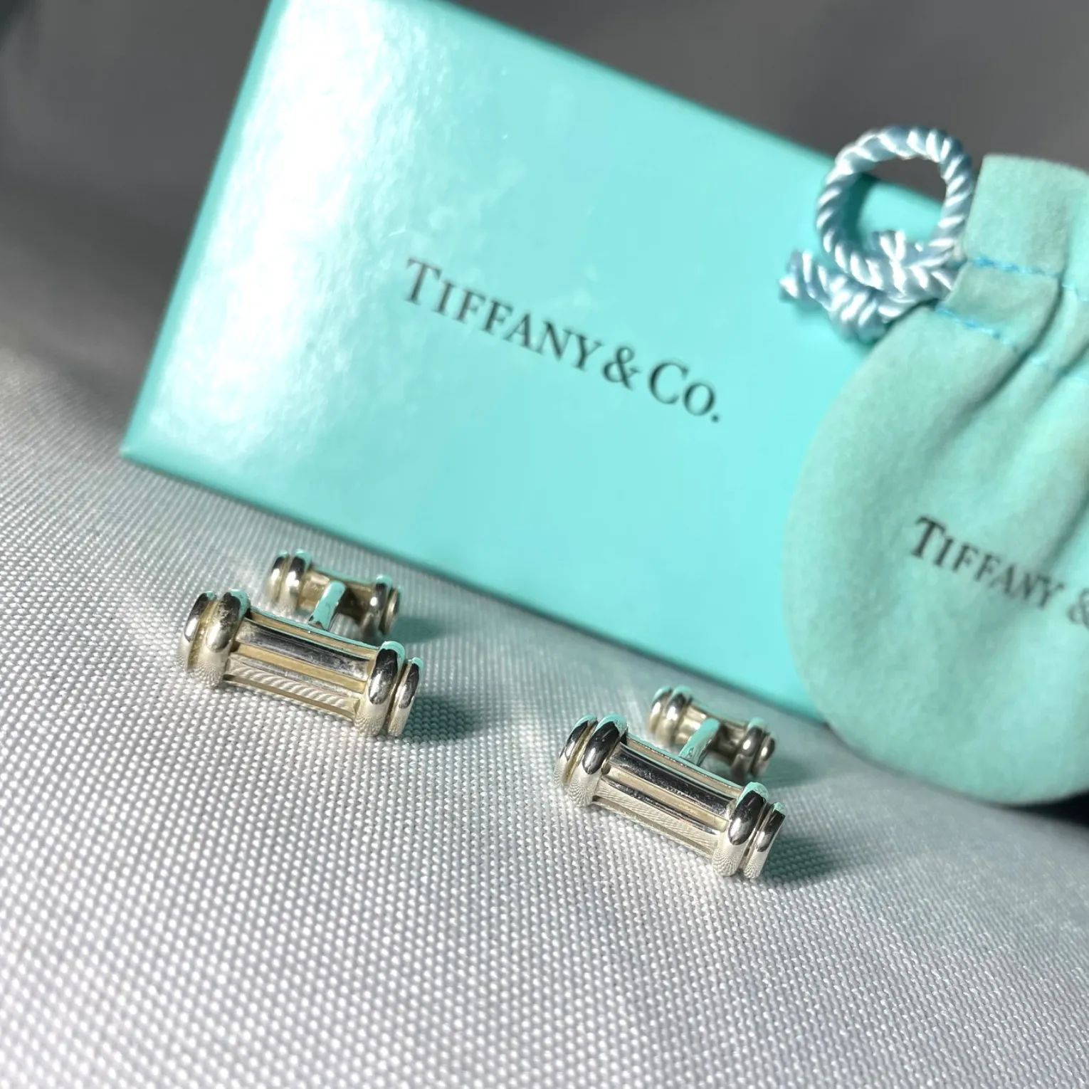 廃盤 Tiffany ティファニー ローラーデザイン ヴィンテージカフス カフリンクス ボタン スターリングシルバー SV925 付属有 メンズ
