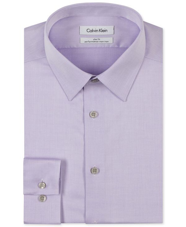 カルバンクライン メンズ トップス シャツ Calvin Klein Mens SlimFit NonIron Herringbone Dress Shirt Lilac ライラック