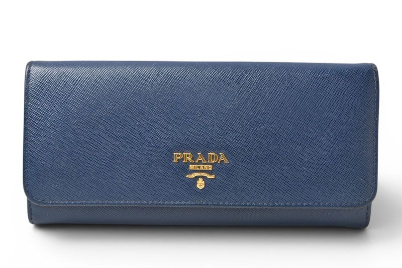 プラダ 財布 PRADA 長財布/パスケース付 1MH132 BLUETTE/ブルー SAFFIANO METAL/型押しレザー【中古】