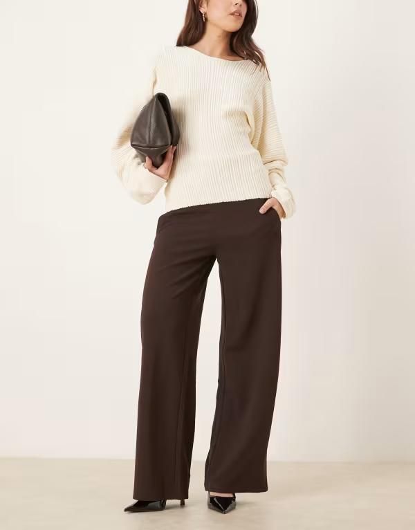 ジェイディーワイ レディース ボトムス カジュアルパンツ ワイドレッグ JDY wide leg tailored pants in dark Chocolate torte チョコレート