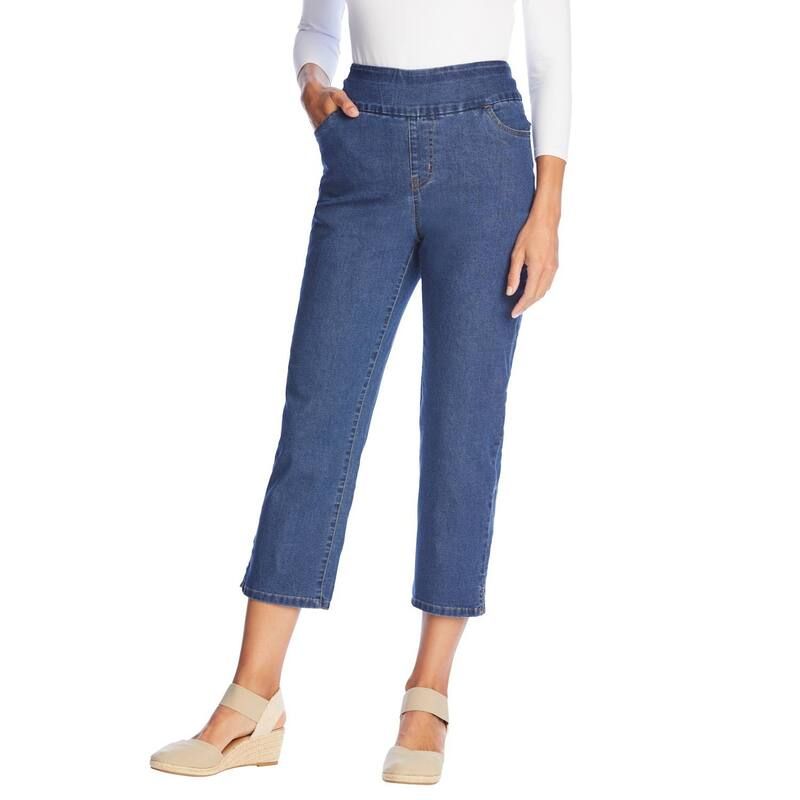 ウーマン ウィズイン レディース ボトムス カジュアルパンツ プラスサイズ プチ デニム キャップ ジーンズ Woman Within Plusize Petite PullOn ElasticWai