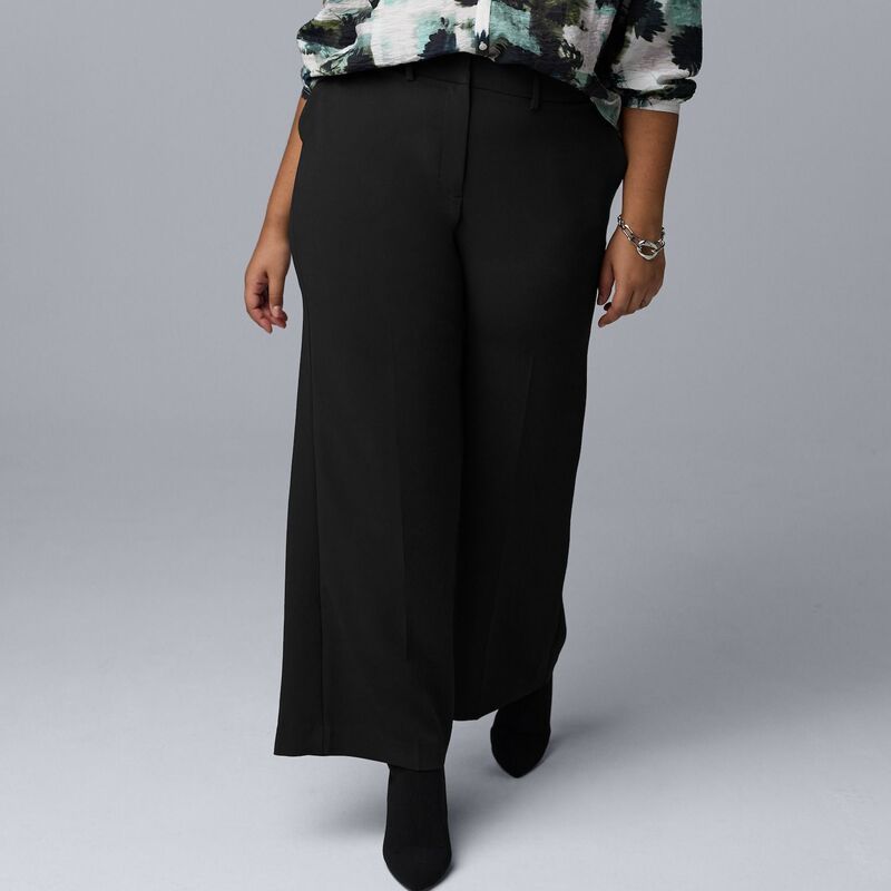 ヴェラウォン レディース ボトムス カジュアルパンツ ワイドレッグ クレープラスサイズ Plusize Simply Vera Wang Luxe Crepe Wide Leg Trousers Bl