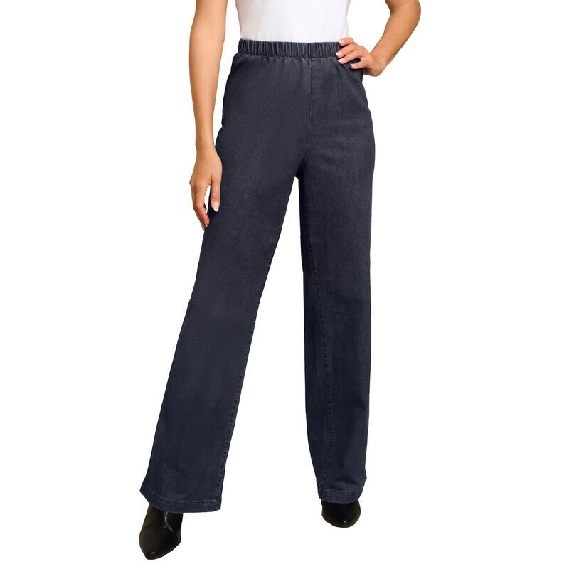 ロアマンズ レディース ボトムス デニムパンツ プラスサイズ Roamans Womens Plusize WideLeg PullOn Stretch JeanDenim 247 Indigo Wa