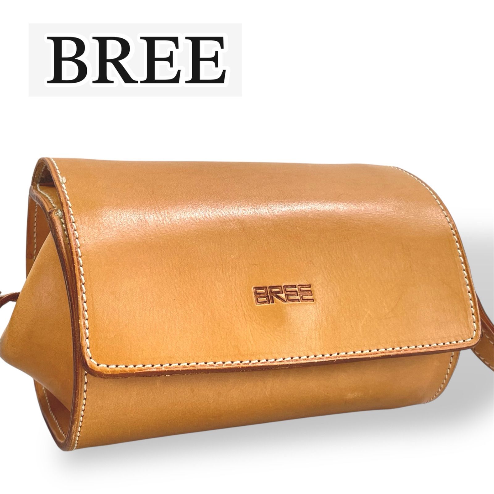 美品】BREE ブリー 筒形 ショルダーバッグ クラッチバッグ 2WAY ヌメ革