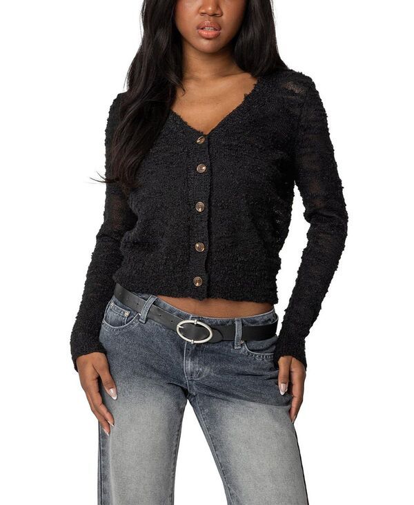 アディクテッド レディース アウター カーディガン ニット Edikted Georgie Textured Knit Cardigan Black ブラック