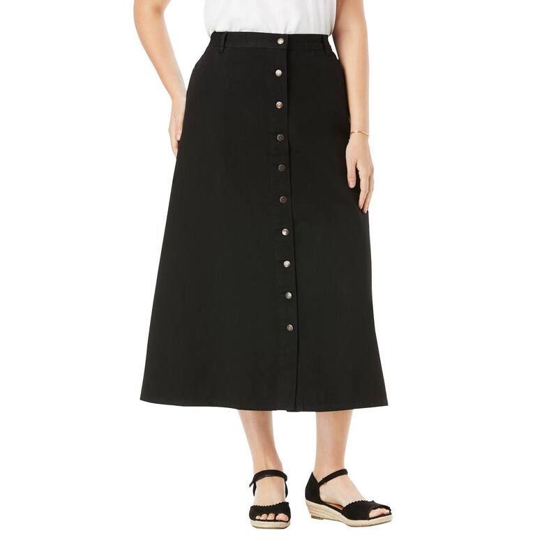 ウーマン ウィズイン レディース ボトムスカート プラスサイズ プチ コットン デニム ジーンズ Woman Within Plusize Petite Perfect SideElastic All