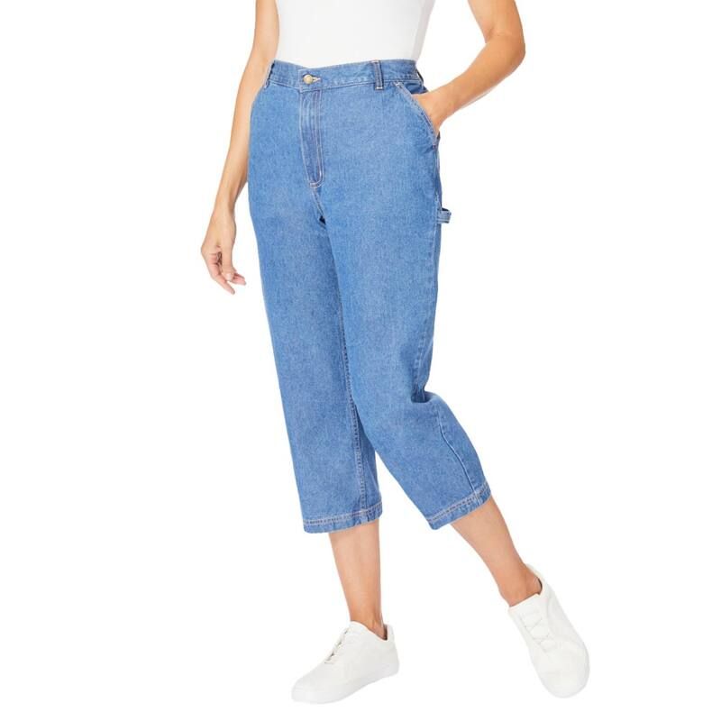 ウーマン ウィズイン レディース ボトムス カジュアルパンツ プラスサイズ デニム キャップ Woman Within Plusize Carpenter Denim Capri Light Ston