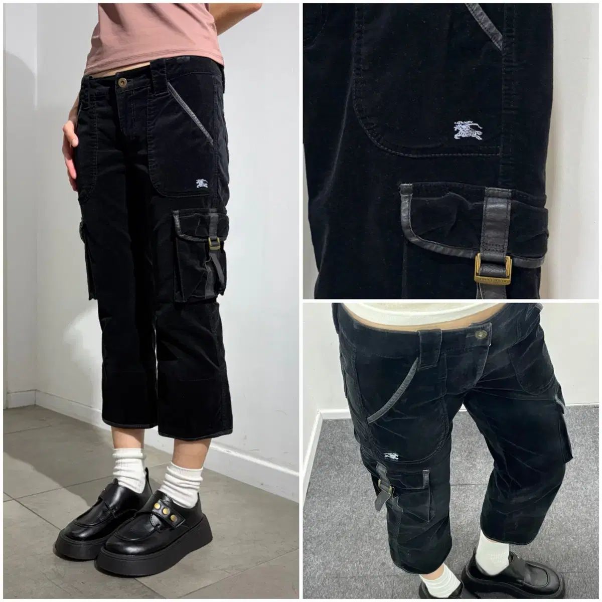 バーバリー ブラック ツアーベルベット カーゴ Capri パンツ ズボン