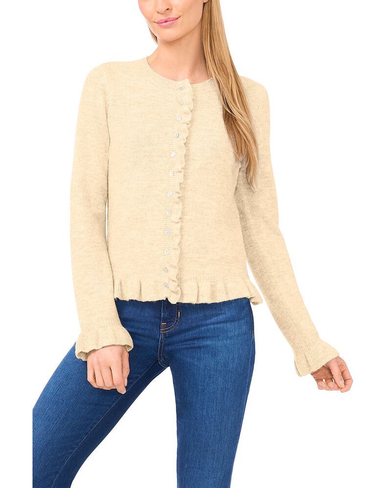 セセ レディース アウター カーディガン フリル セーター CeCe Ruffledge Long Sleeve Cardigan Sweater Butter Cream クリーム
