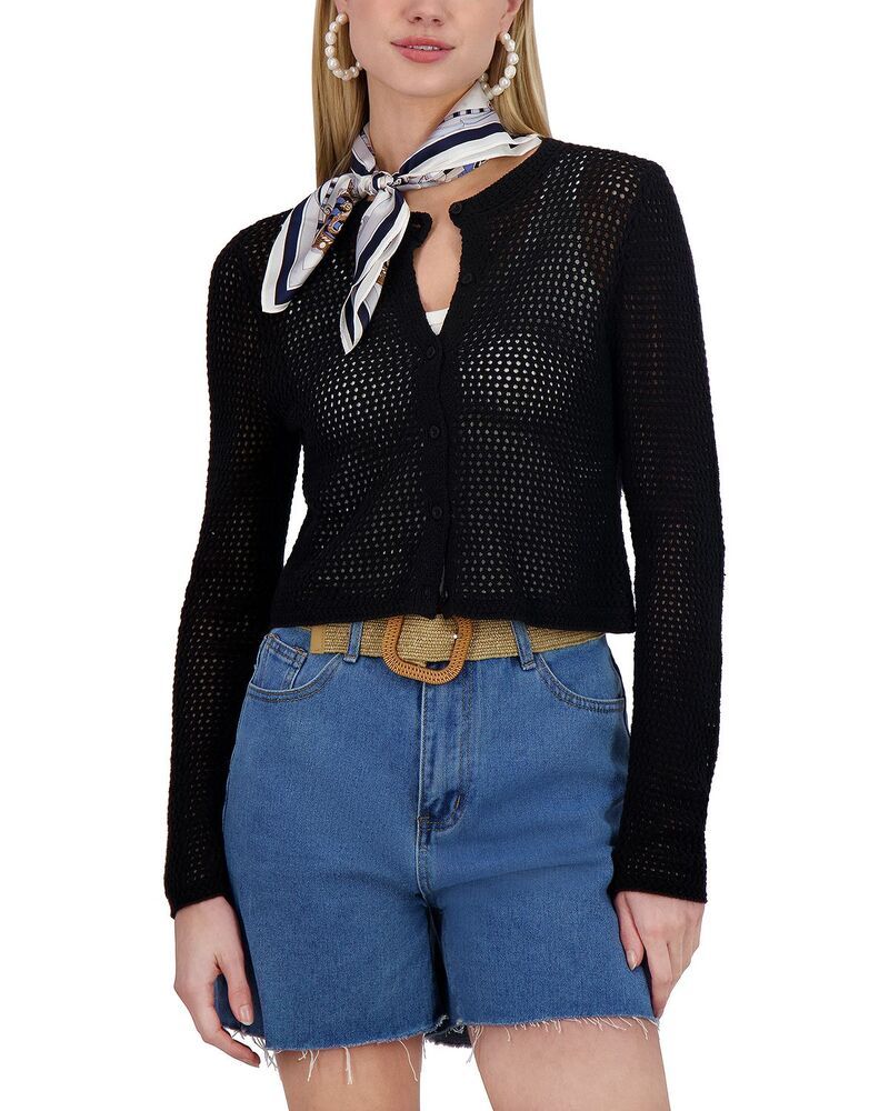 ポイント レディース アウター カーディガン ニット Point Wide Knit Cardigan Black ブラック