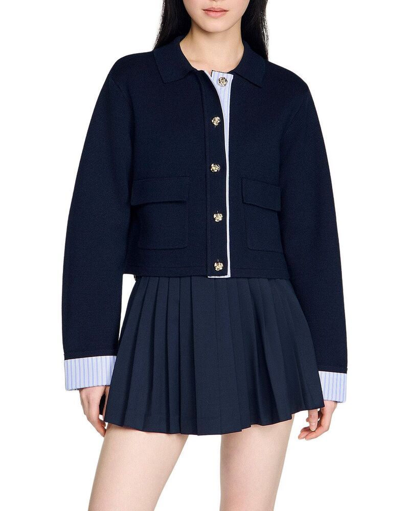 サンドロ レディース アウター カーディガン ポロシャツ Sandro Polo Cardiganavy Blue ネイビー