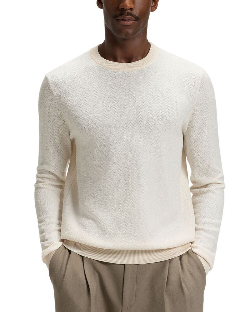 ボス メンズ アウター ニット・セーター クルーネック BOSS Habito Crewneck Sweater Open White ホワイト