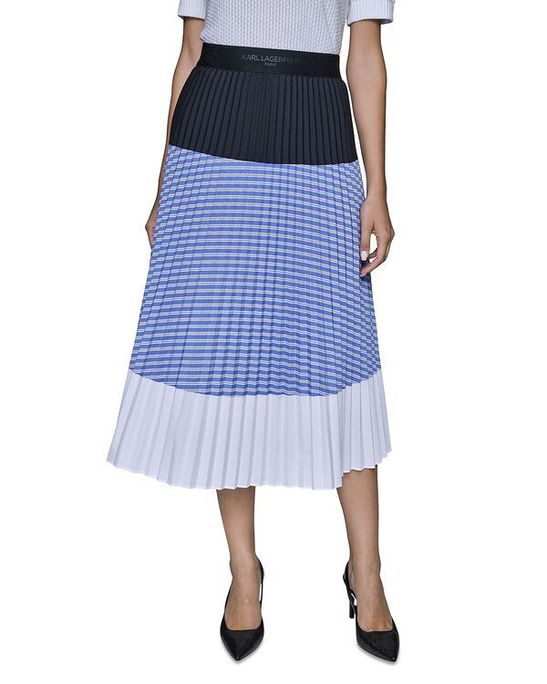 カール ラガーフェルド レディース ボトムスカート プリーツ ミディ カラーブロック KARLAGERFELD PARIS Colorblock Pleated Midi Skirt French B