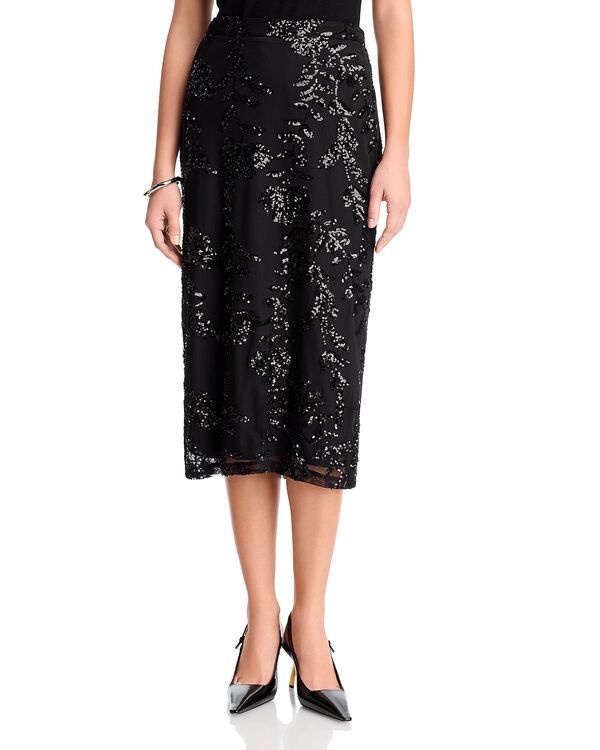 ティー・タハリ レディース ボトムスカート フラワー柄 スパンコール フラワー Tahari Sequin Floral Skirt Black ブラック