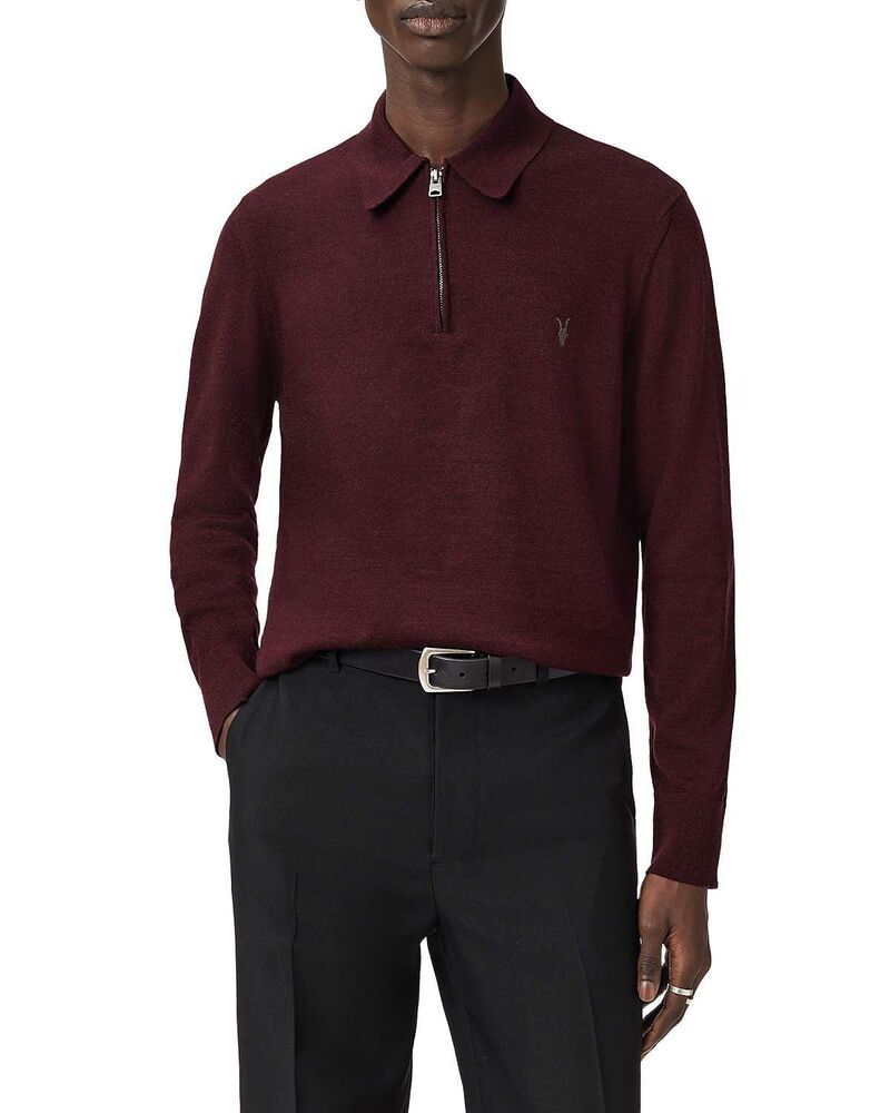 オールセインツ メンズ アウター ニット・セーター ハーフジップ ポロシャツ ALLSAINTS Albany Quarter Zipolo Sweater Bronzed Red レッド