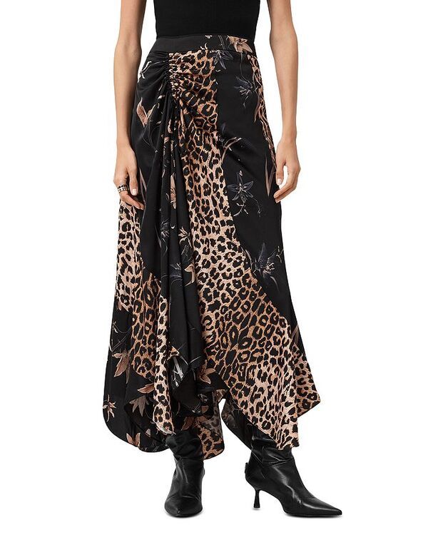 オールセインツ レディース ボトムスカート ギャザー マキシ ALLSAINTS Arleen Ruched Maxi Skirt Petra Black ブラック