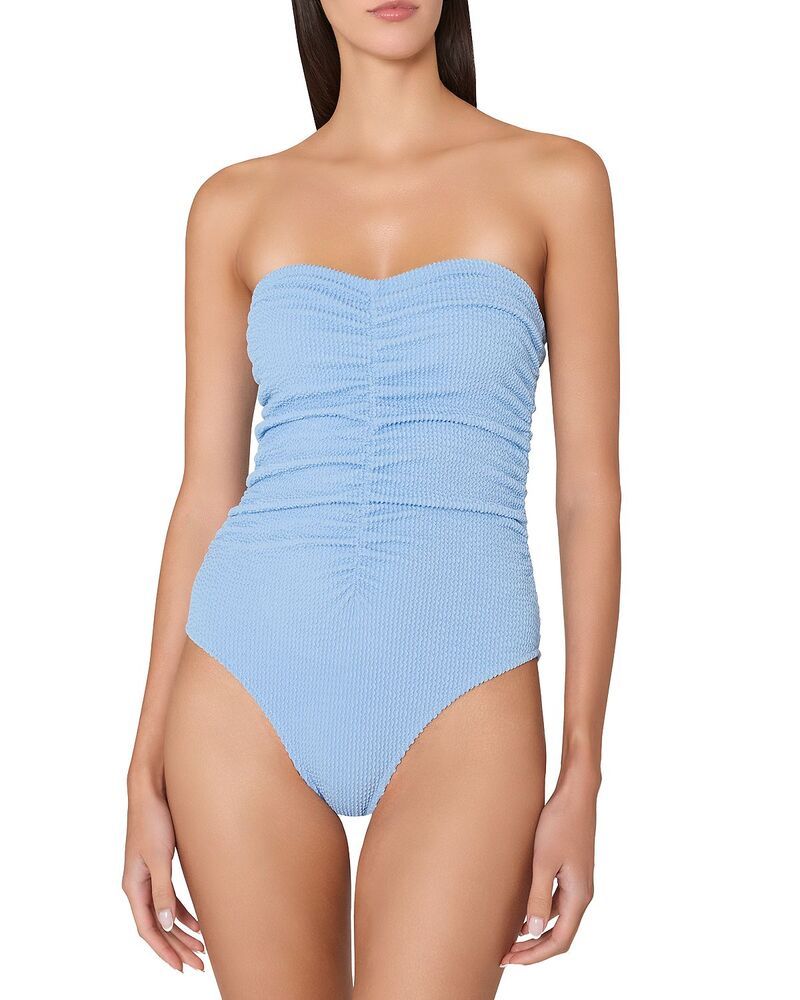 ミリー レディース 水着 上下セット ギャザー MILLY Textured Ruched One Piece Swimsuit Light Blue ブルー