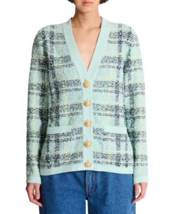 バルマン レディース アウター カーディガン ツイード Balmain Loose Glitter Tweed Cardigan Green グリーン