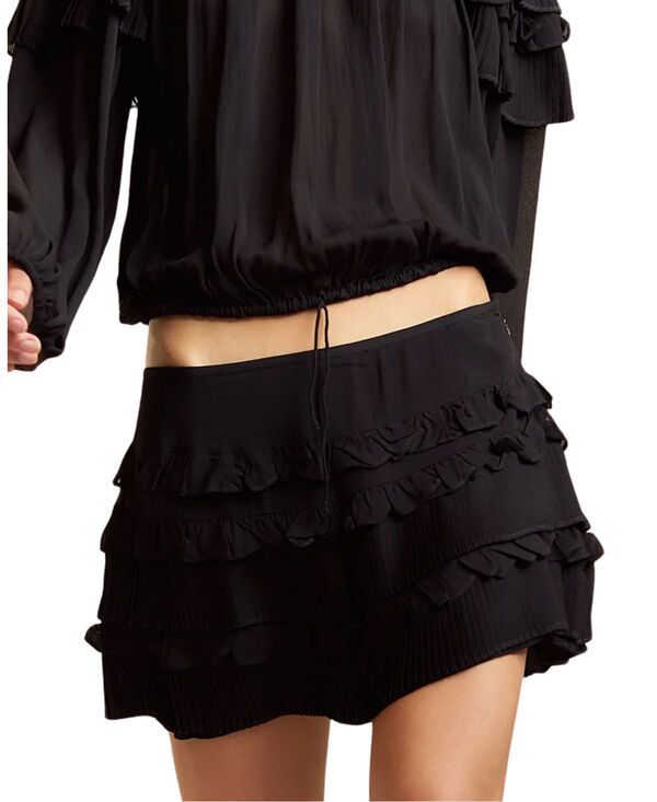 シンシアローレイ レディース ボトムスカート プリーツ フリル Cynthia Rowley Ruffle Pleated Micro Skirt Black ブラック