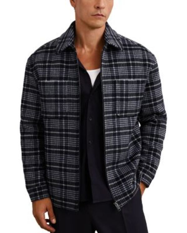 レイス メンズ トップス シャツ フルジップ REISS Vitarli Long Sleeved Zip Through Check Twin Pocket Wadded Overshirt Blu 35,620円