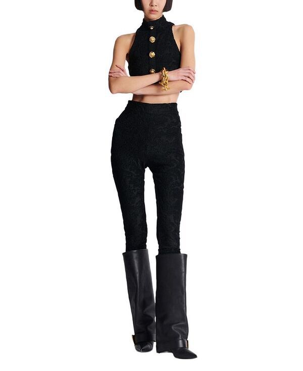 バルマン レディース ボトムス レギンス Balmain Baroque Patterned Leggings Black ブラック