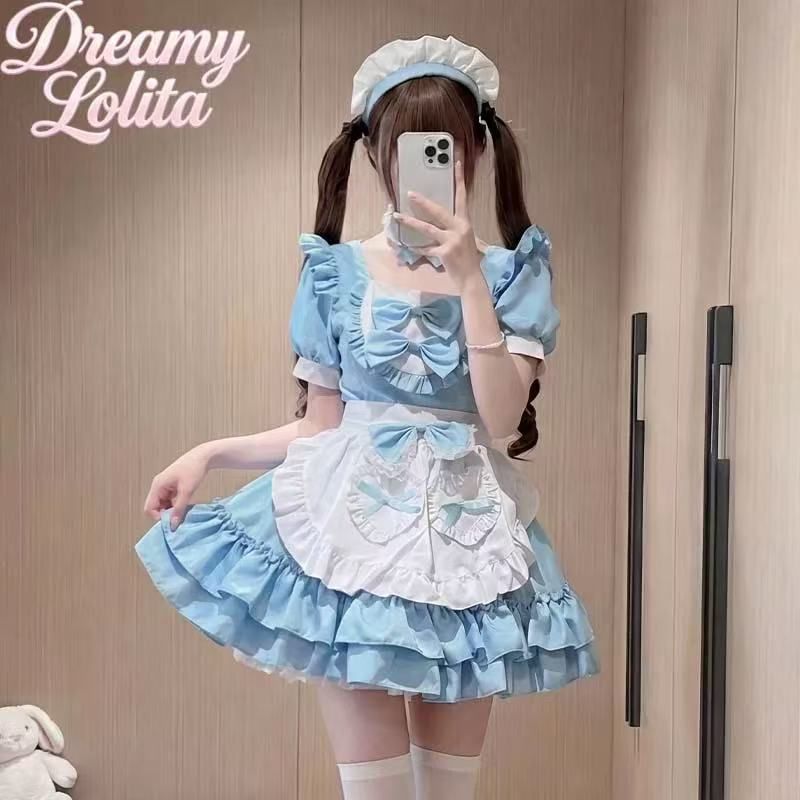 水色甘系メイド服 メイドキャップセット ロリータコスプレ衣装 - メルカリ