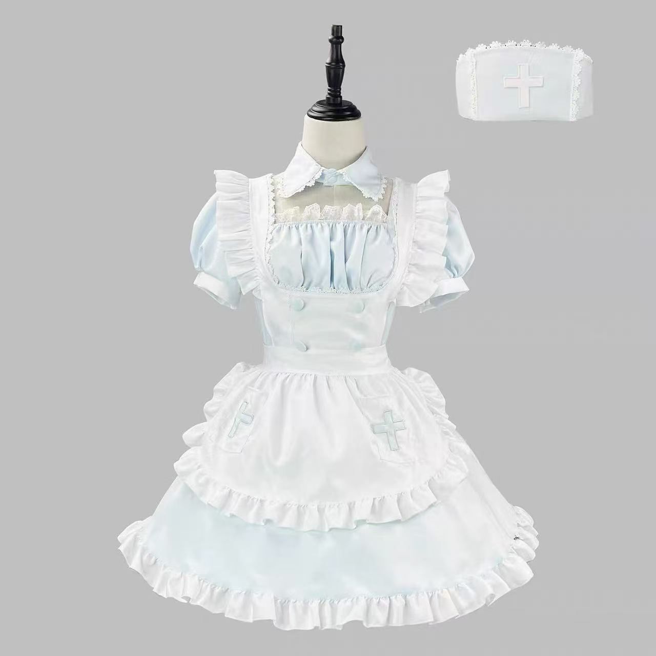 クリーム水色ナースメイド キャップセット ロリータコスプレ衣装