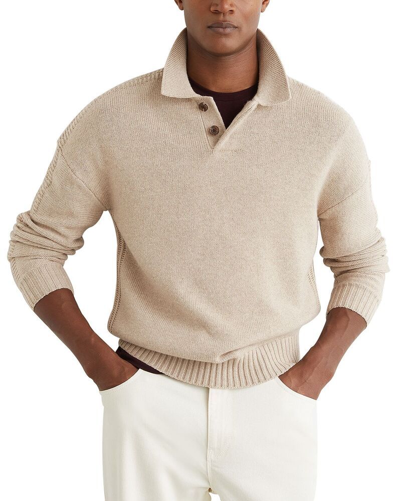 レイス メンズ アウター ニット・セーター リブ REISS Ribbed Button Sweater Oatmeal オートミール