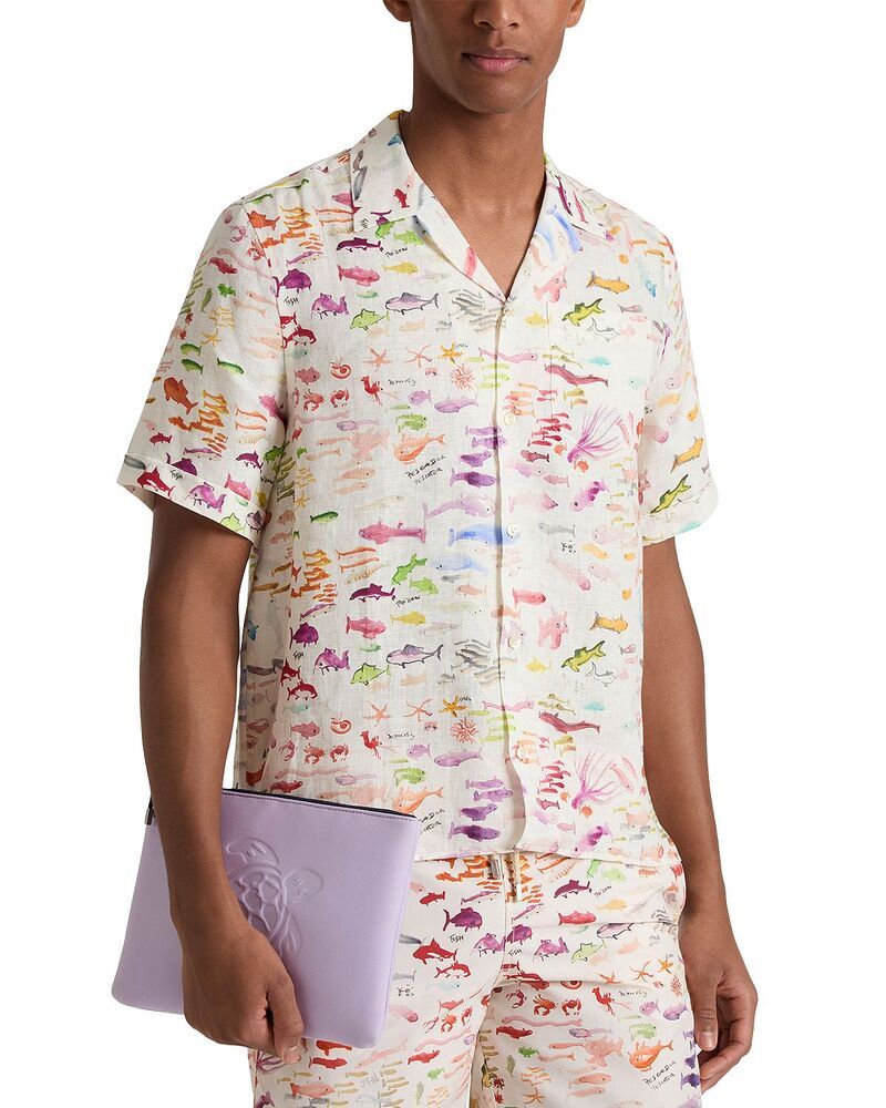 ヴィルブレクイン メンズ トップス シャツ リネン Vilebrequin VBQ x Fabrice Hyber Pescador Linen Bowling Shirt Paper
