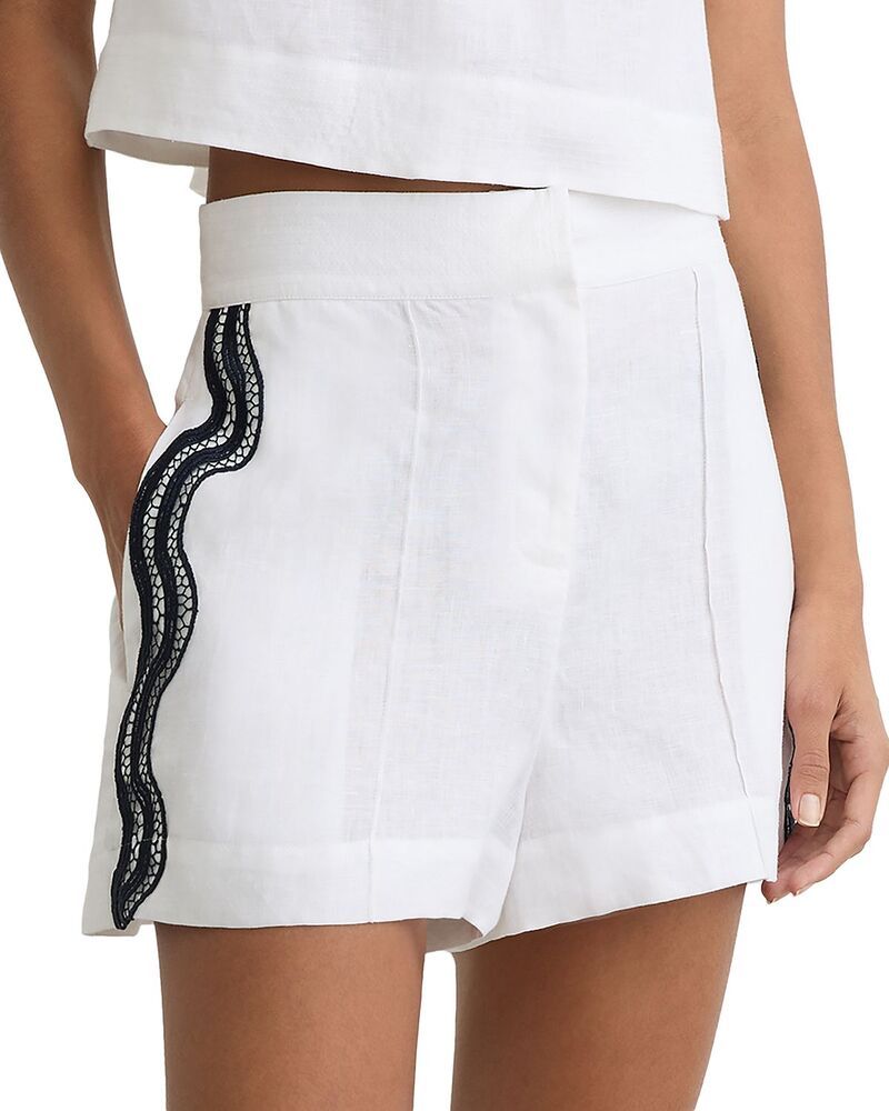レイス レディース ボトムス ハーフパンツ・ショーツ ショートパンツ リネン REISS Felicity Scallop Edge Linen Shorts IvoryNavy アイボリー