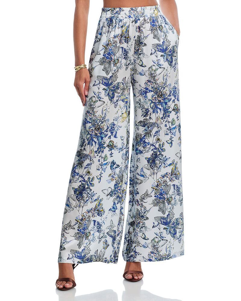 ラジャンス レディース ボトムス カジュアルパンツ ワイドレッグ シルク LAGENCE Lillian Silk Wide Leg Pants Gray Watercolor Butterfly グ