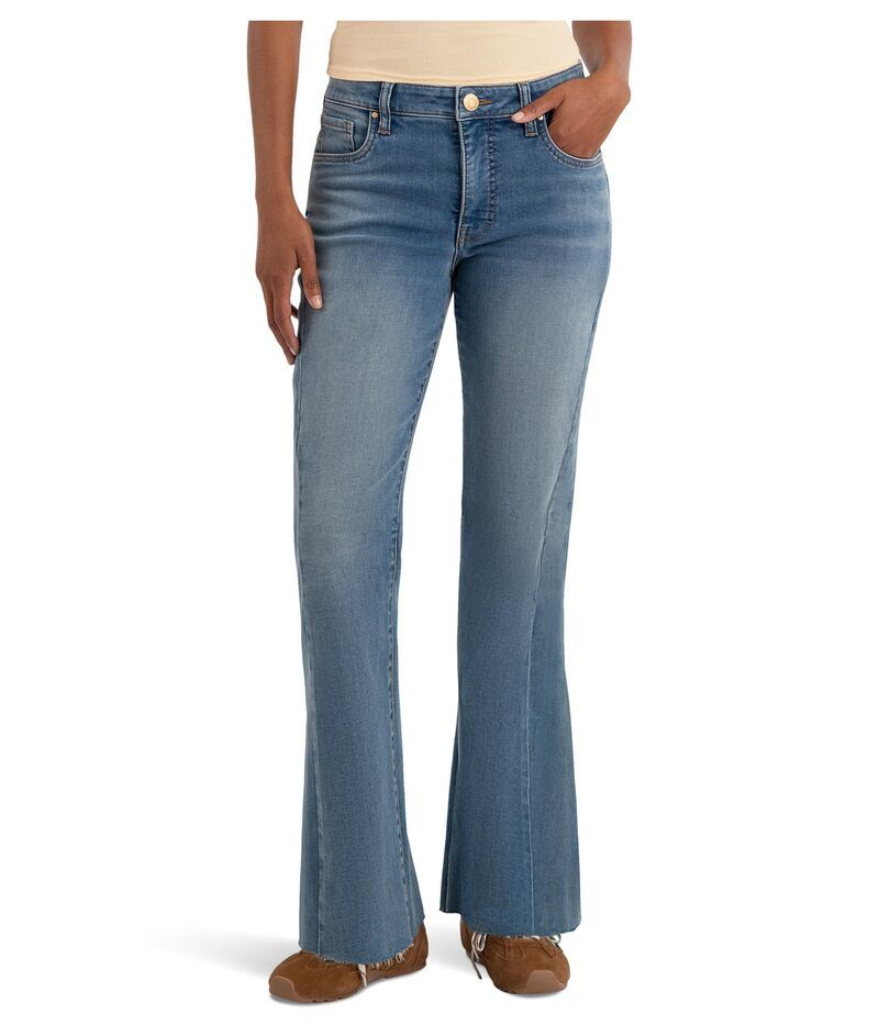 カットフロムザクロス レディース ボトムス デニムパンツ KUT from the Kloth Kelly HighRise Kick Flare Side Inset Raw Hem Zest