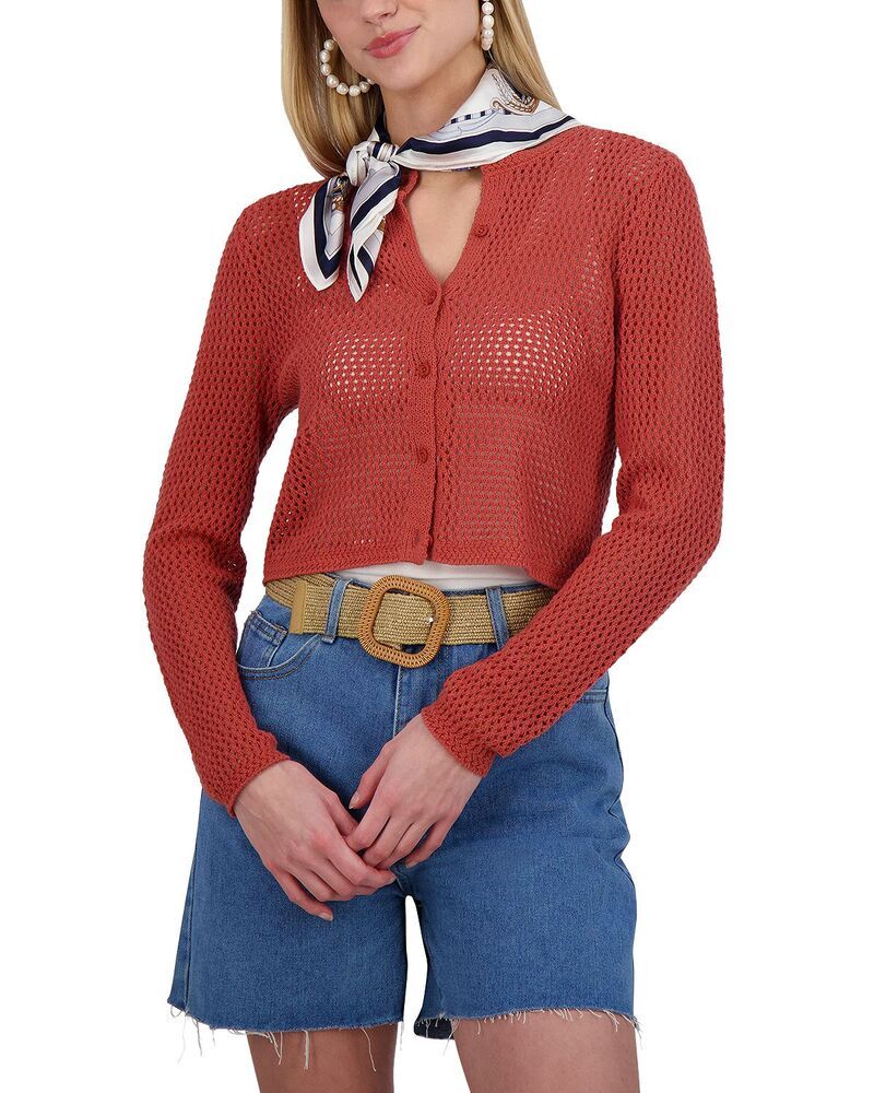 ポイント レディース アウター カーディガン ニット Point Wide Knit Cardigan Terracotta テラコッタ