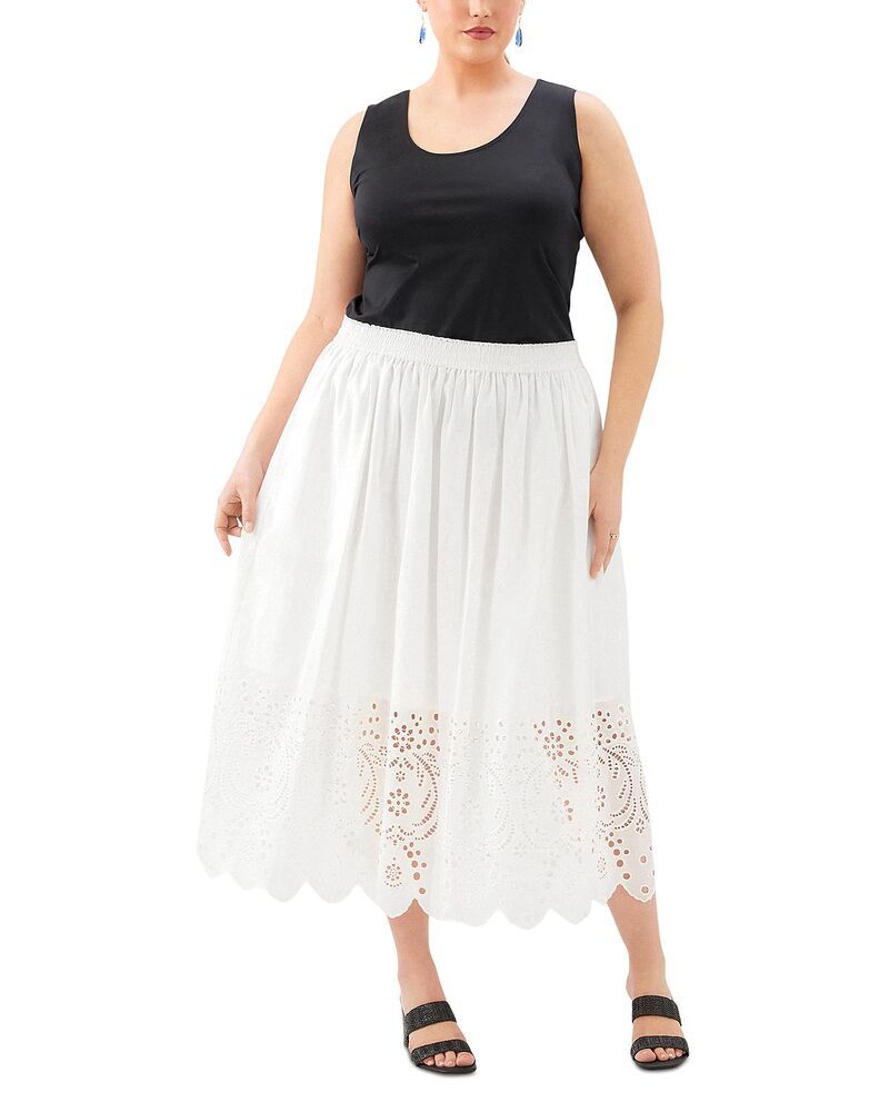 カレンケーン レディース ボトムスカート カットアウト プラスサイズ ミディ Karen Kane Plusize Cutout Embroidery Midi Skirt Off White オフホ 27,594円