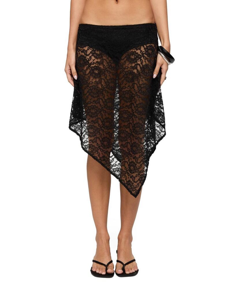アディクテッド レディース ボトムスカート ミディ シアー レース Edikted Sheer Lace Handkerchief Midi Skort Black ブラック