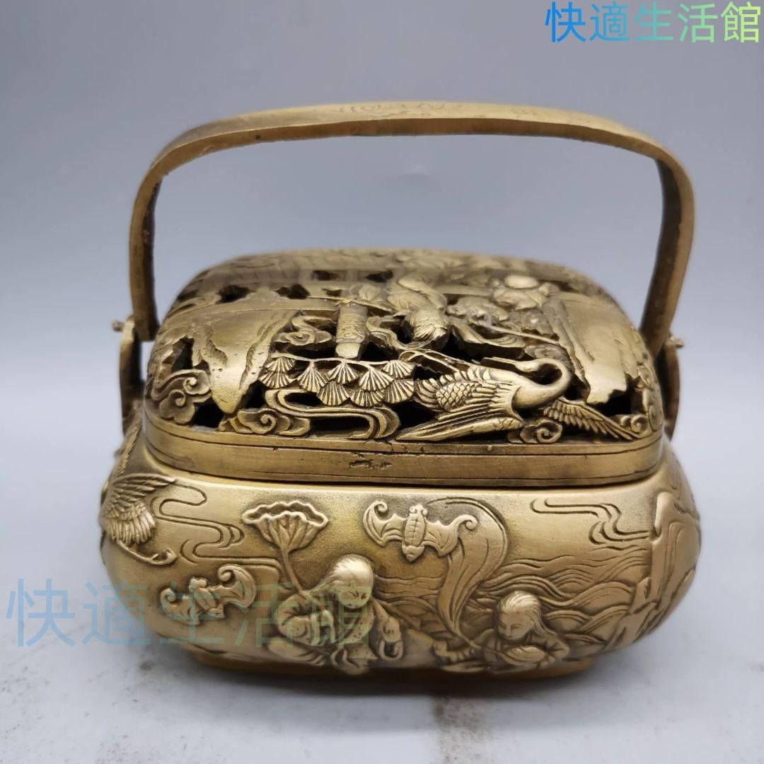 人気 新品 人気 新品 銅器 浮彫二仙香薫炉 手提げ暖手炉 香炉 香道具 装飾品 工芸品 置物 gyp622