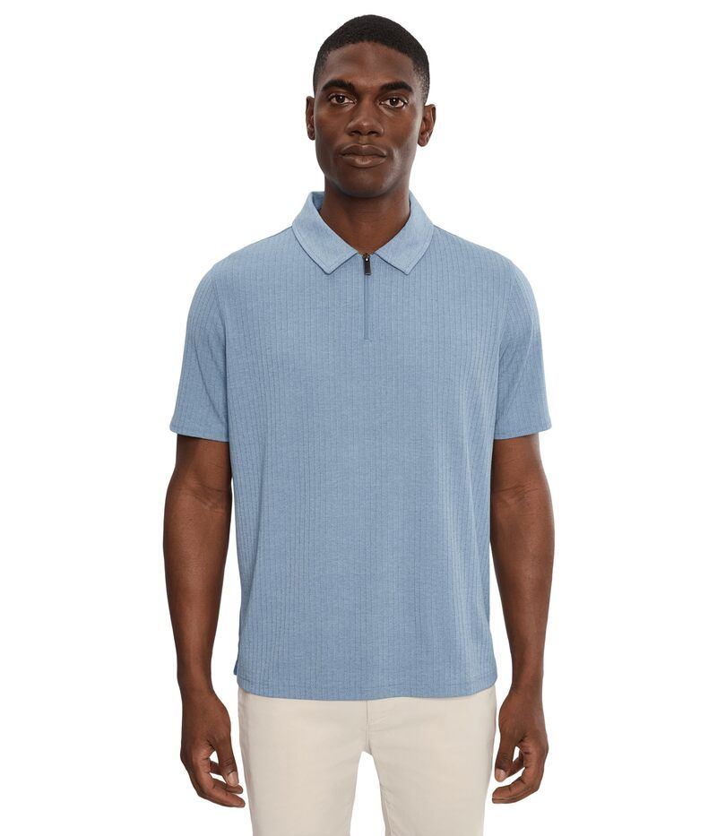 ジョンストンアンドマーフィー メンズ トップス シャツ リブ Johnston Murphy Finn Ribbed Zipolo Blue ブルー