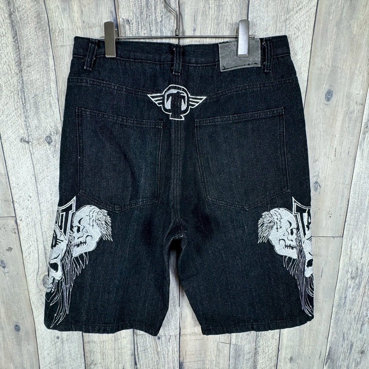 TAPOUT ドクロ 髑髏 スカル 刺繍 y2k バギー ブラック ジーンズ デニム 