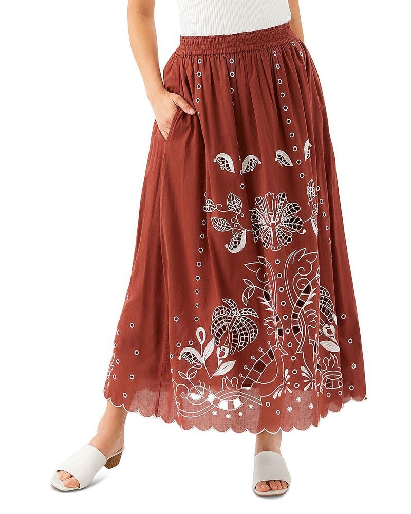 カレンケーン レディース ボトムスカート カットアウト ミディ Karen Kane Cutout Embroidery Midi Skirt Chocolate チョコレート