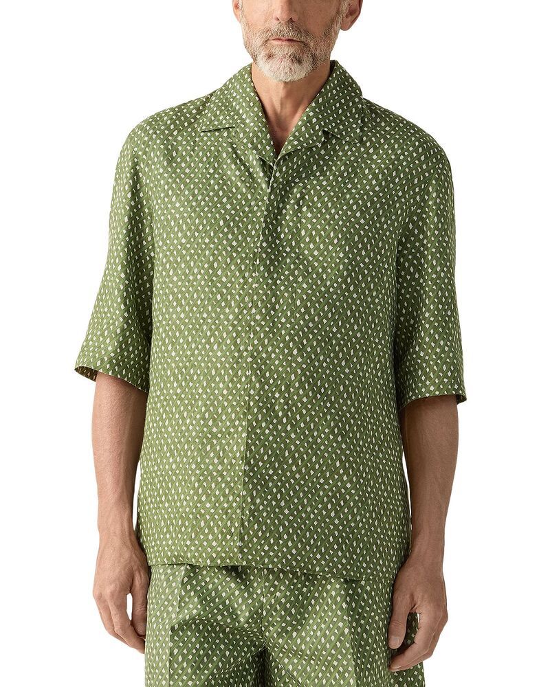 ゼニア メンズ トップス シャツ プリント リネン ZEGNA Oasi Net Print Linen Shirt Pine Green グリーン